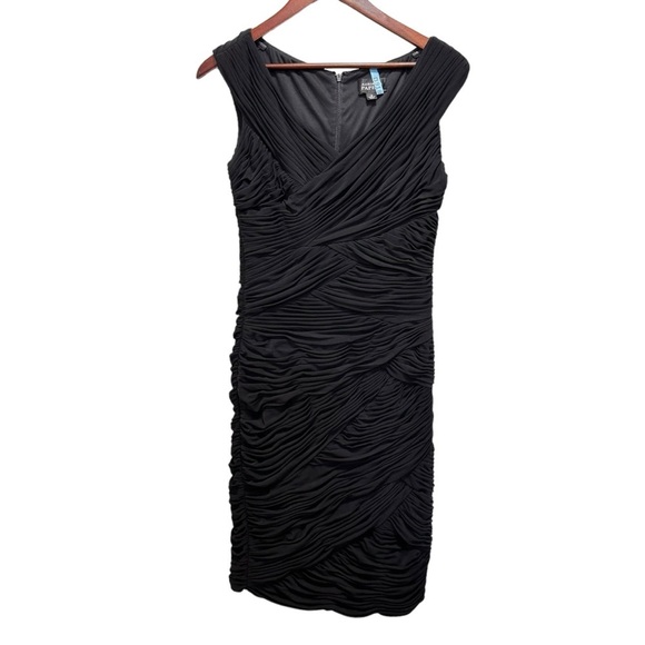 Adrianna Papell Ruched Black Bodycon Dress Size 12 - Picture 1 of 9